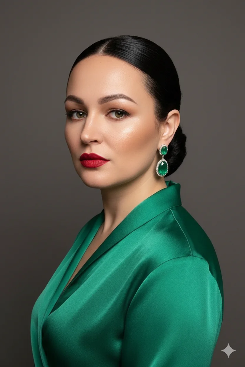 Макияж: насыщенные матовые красные губы с чётким контуром