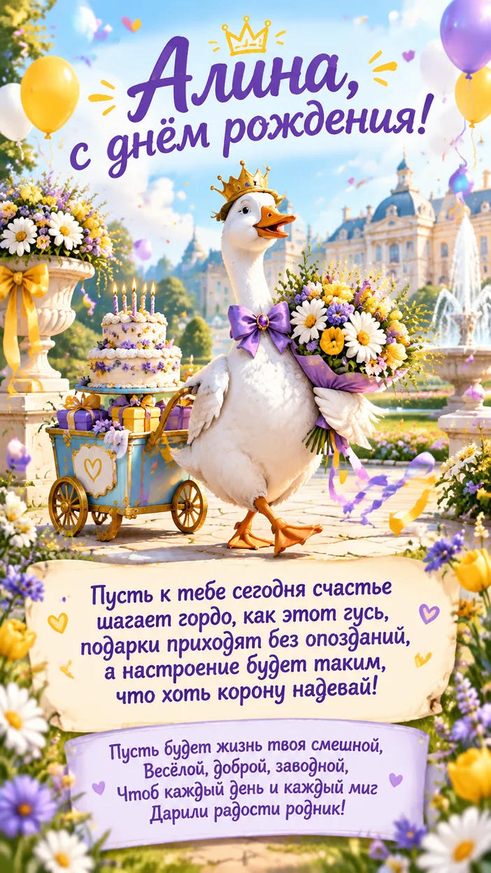 Фотосессия открытка с гусём в короне для Алины