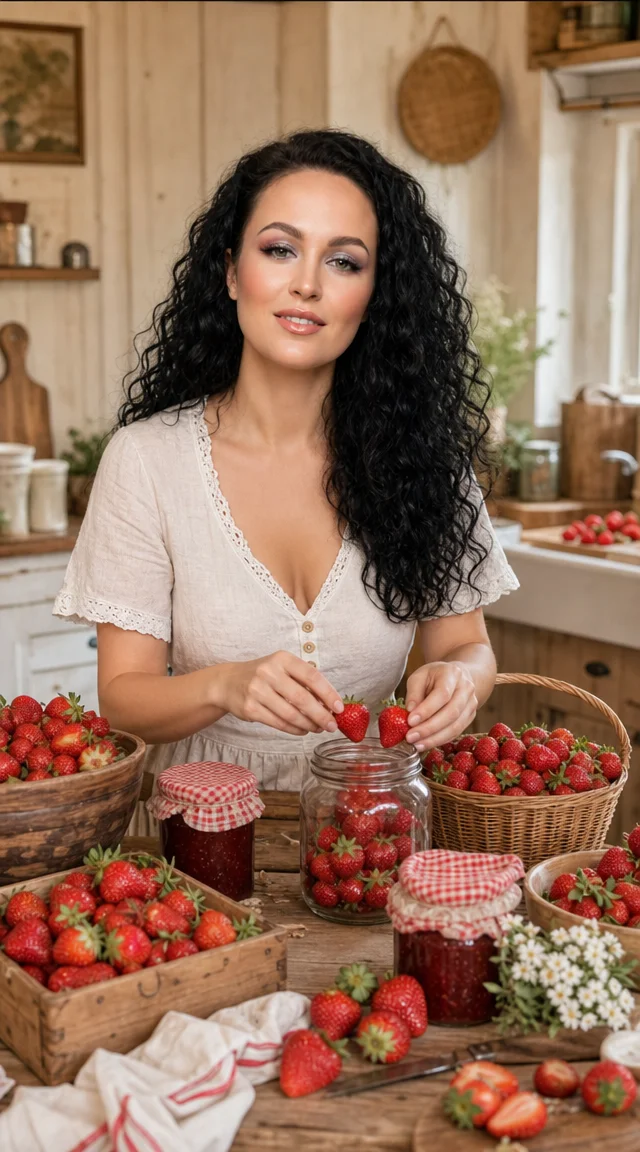 деревенская кухня фермерского дома с клубникой 