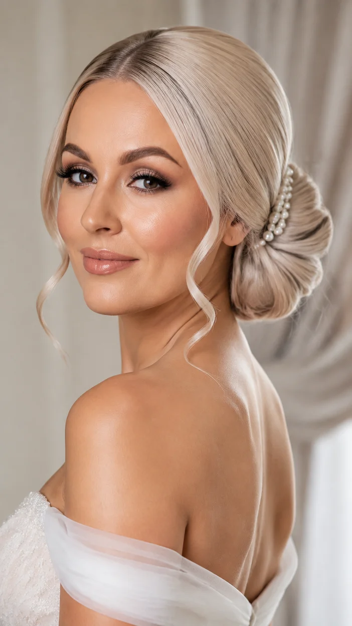 Фотосессия девушки с высокой свадебной прической в bridal-стиле