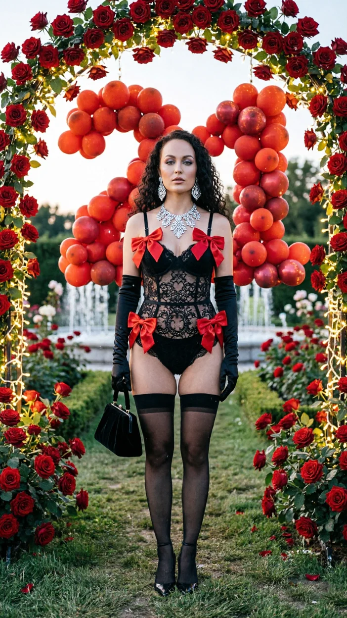Фотосессия на ДР 21 год в белье с красными шарами 
