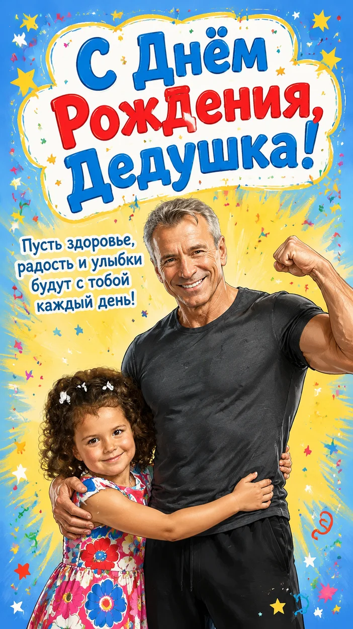 Фотосессия сильного дедушки с ребёнком