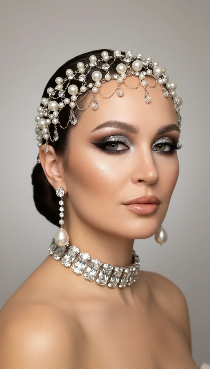 РОСКОШНЫЙ БЬЮТИ-ПОРТРЕТ С ЖЕМЧУГОМ И СЕРЕБРЯНЫМИ СТРЕЛКАМИ