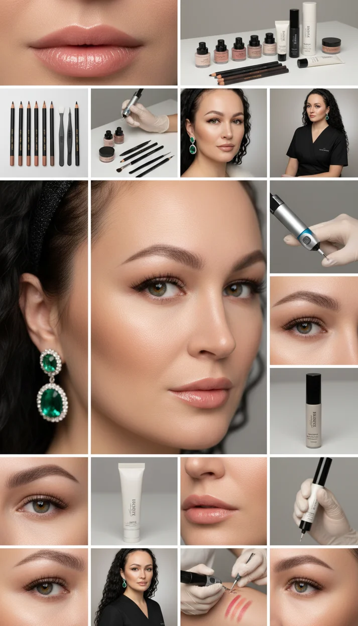 Фотореалистичная beauty-съёмка в стиле рекламной кампании бьюти-студии, коллаж из множества кадров 