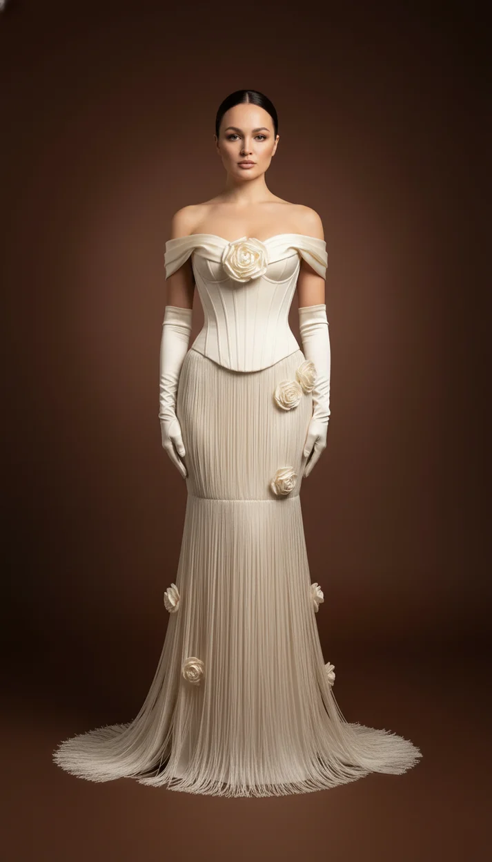  Элегантное кутюр-платье цвета слоновой кости — студийный fashion портрет