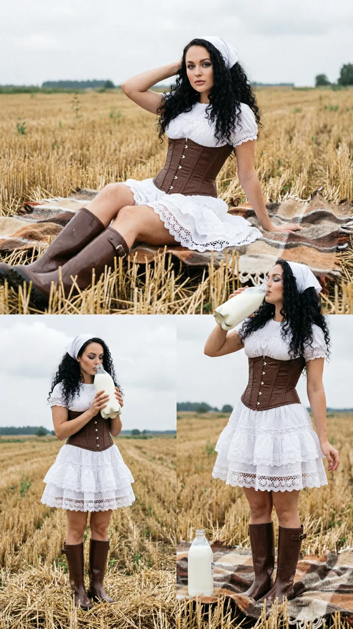 Коллаж из 4 кадров в единой деревенской эстетике