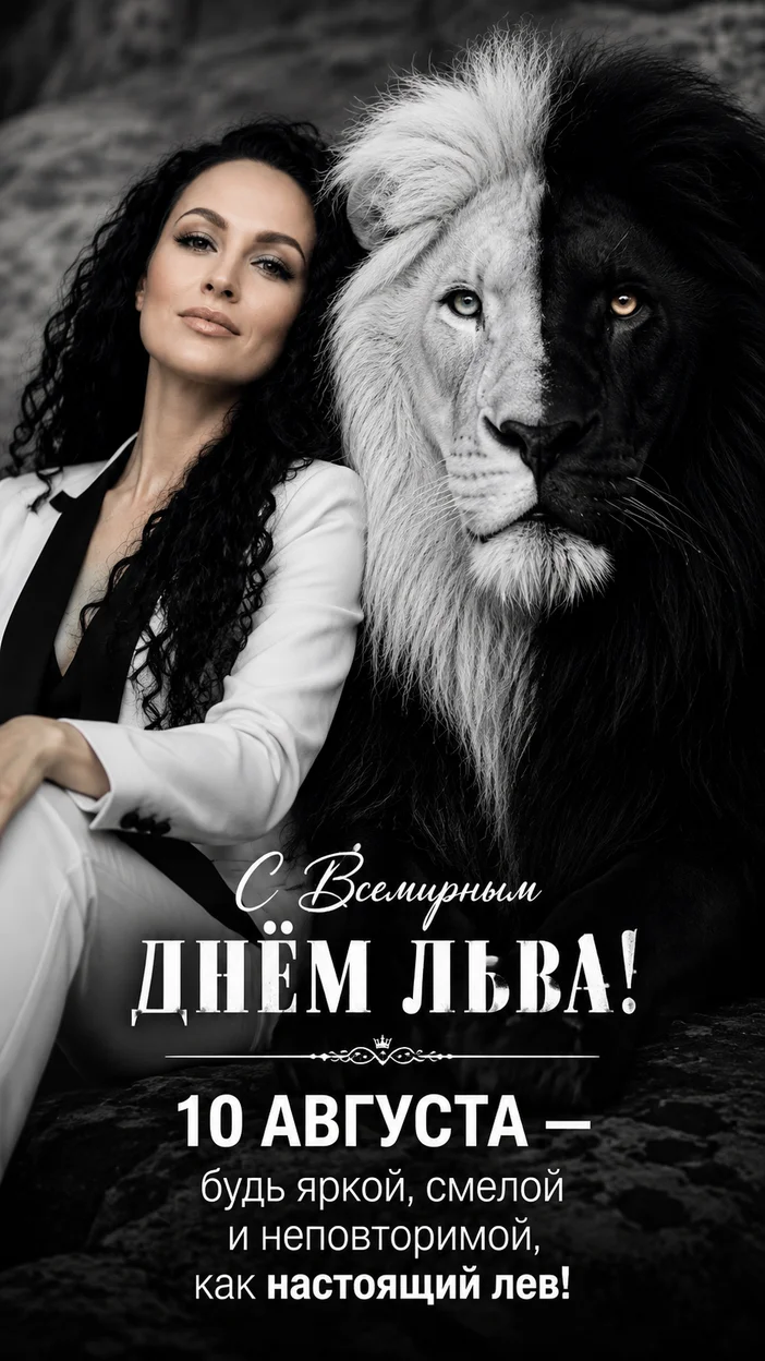 Фотооткрытка «Черно-белая львиная пара»