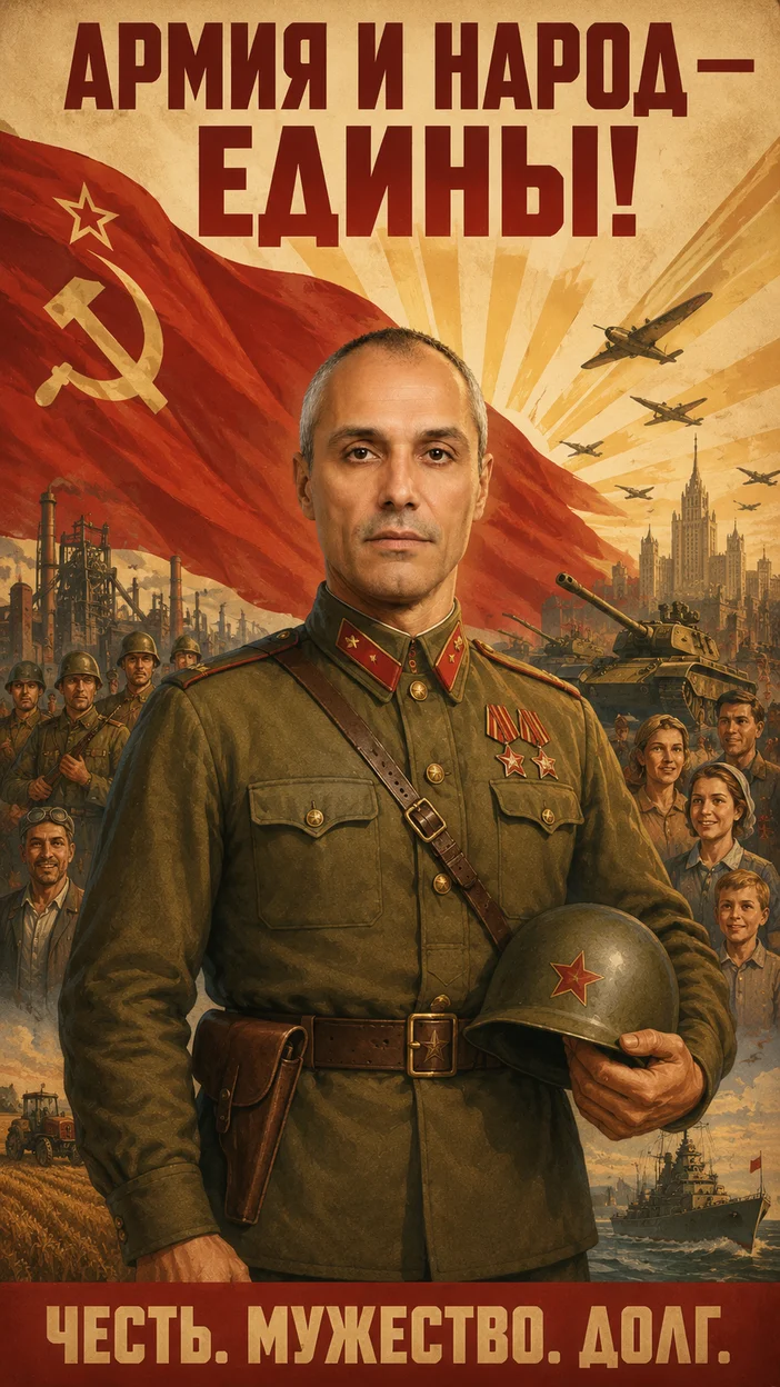 Фотосессия защитника на фоне единства народа