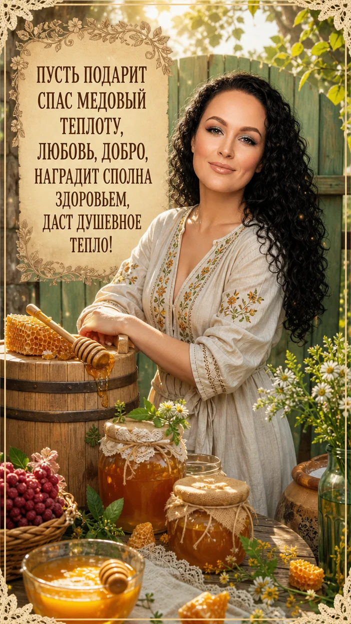 Фотосессия женщины у кадушек с мёдом в деревенском стиле