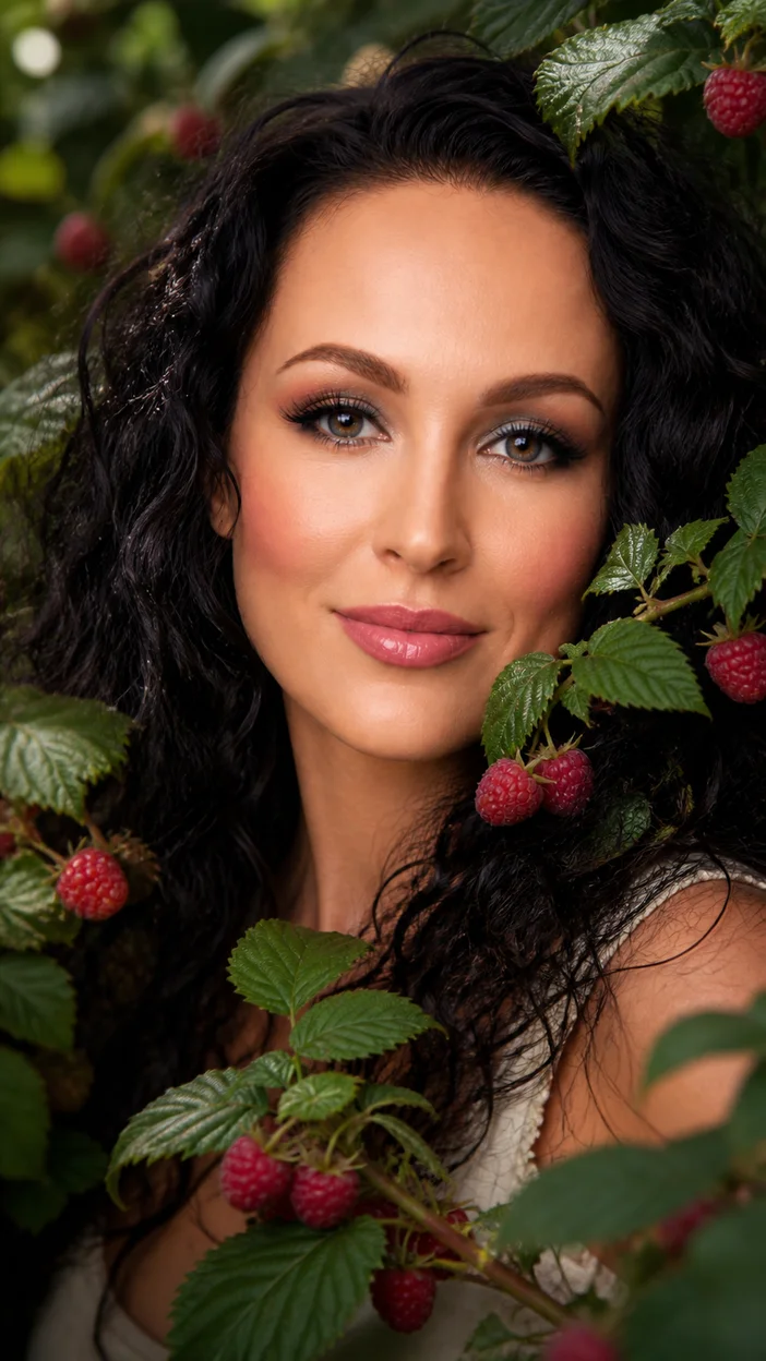 Фотосессия девушки среди малины в beauty-портрете