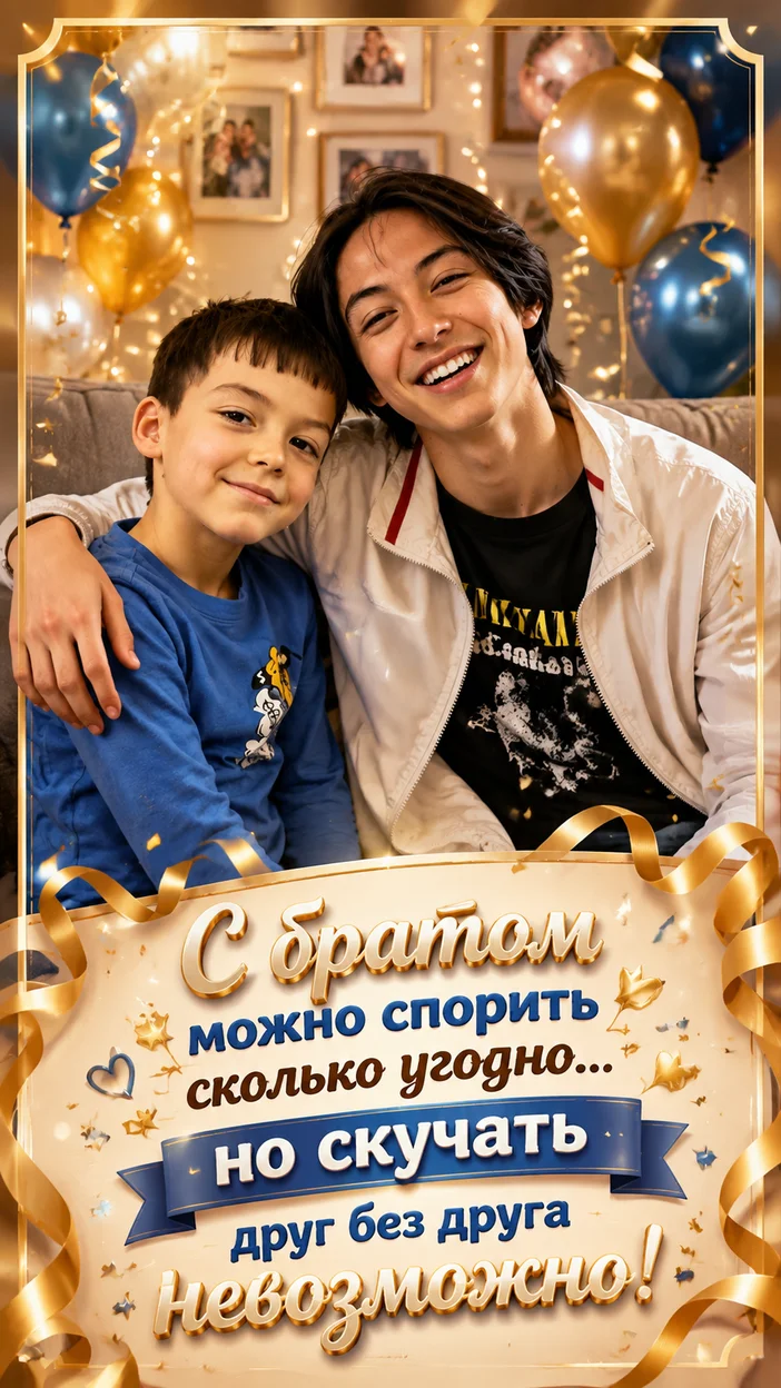 Фотосессия двух мальчиков на диване с воздушными шарами