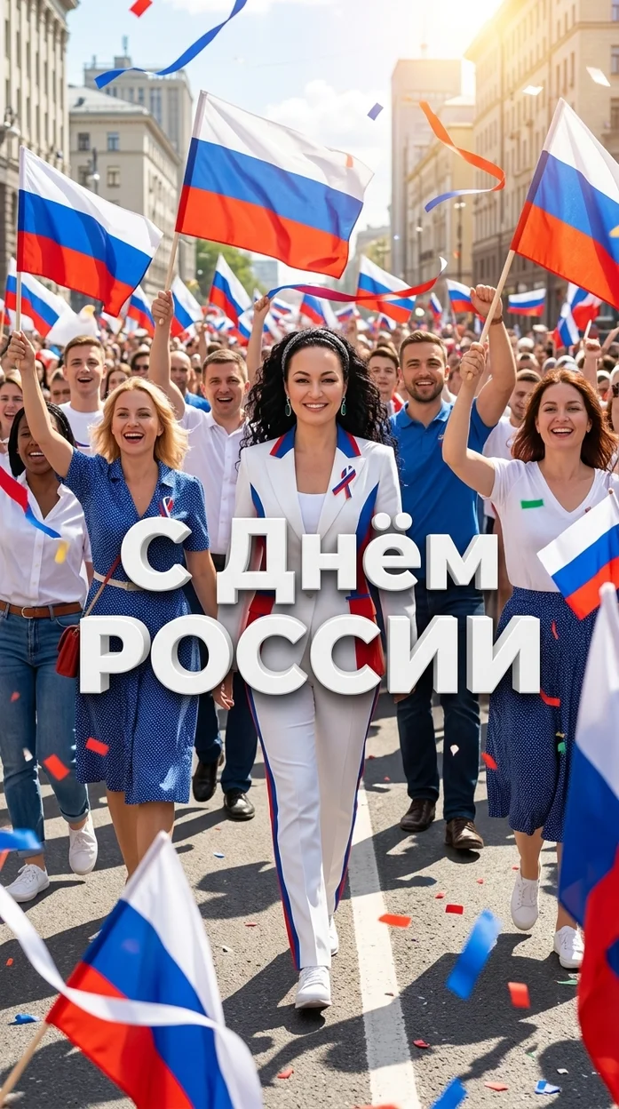 праздничный постер ко Дню России в стиле репортажной фотографии 