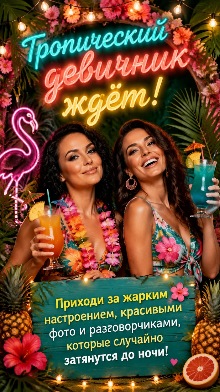 Фотооткрытка «Тропический девичник ждёт!»