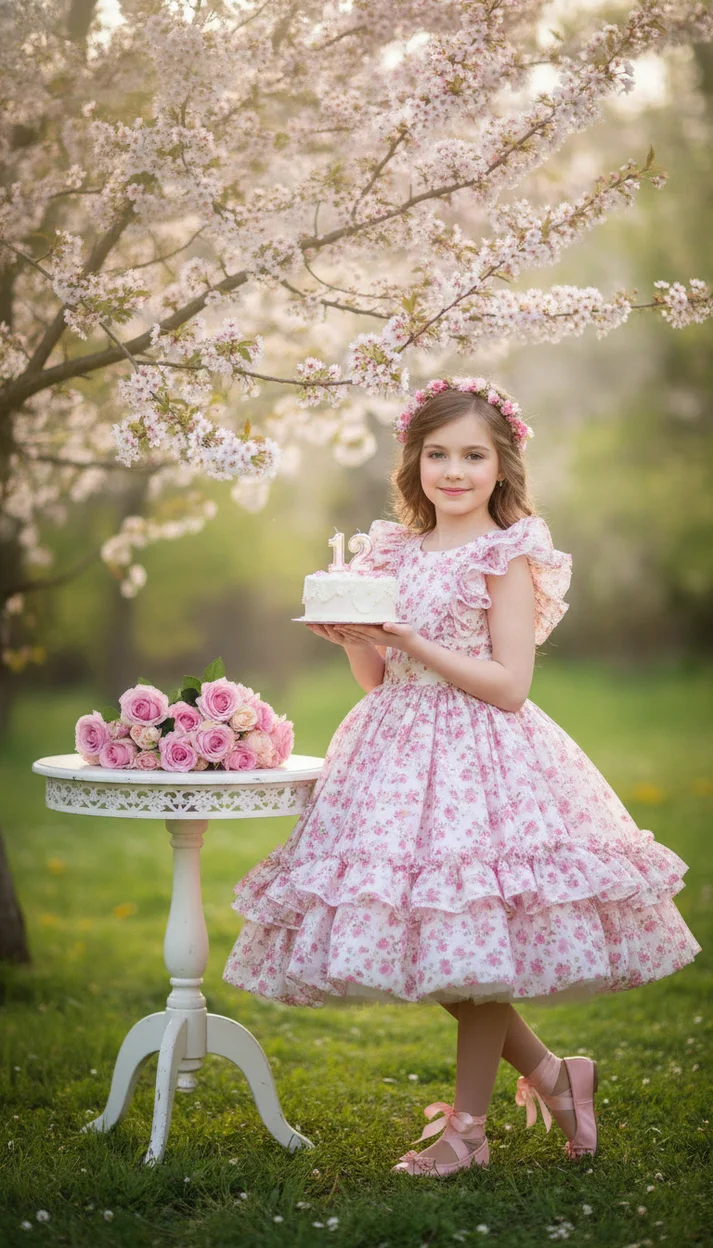  Фотосессия на 12 лет в цветущем саду с тортом