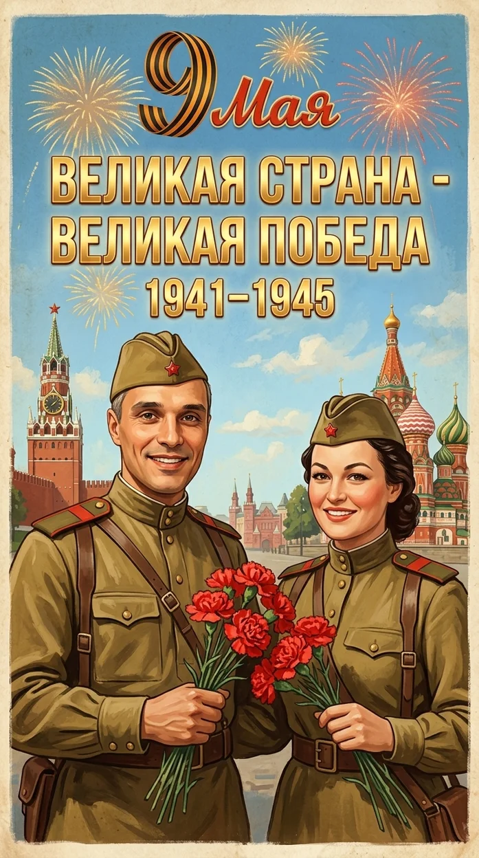 открытка иллюстрация с 9 мая, пара-ваши лица