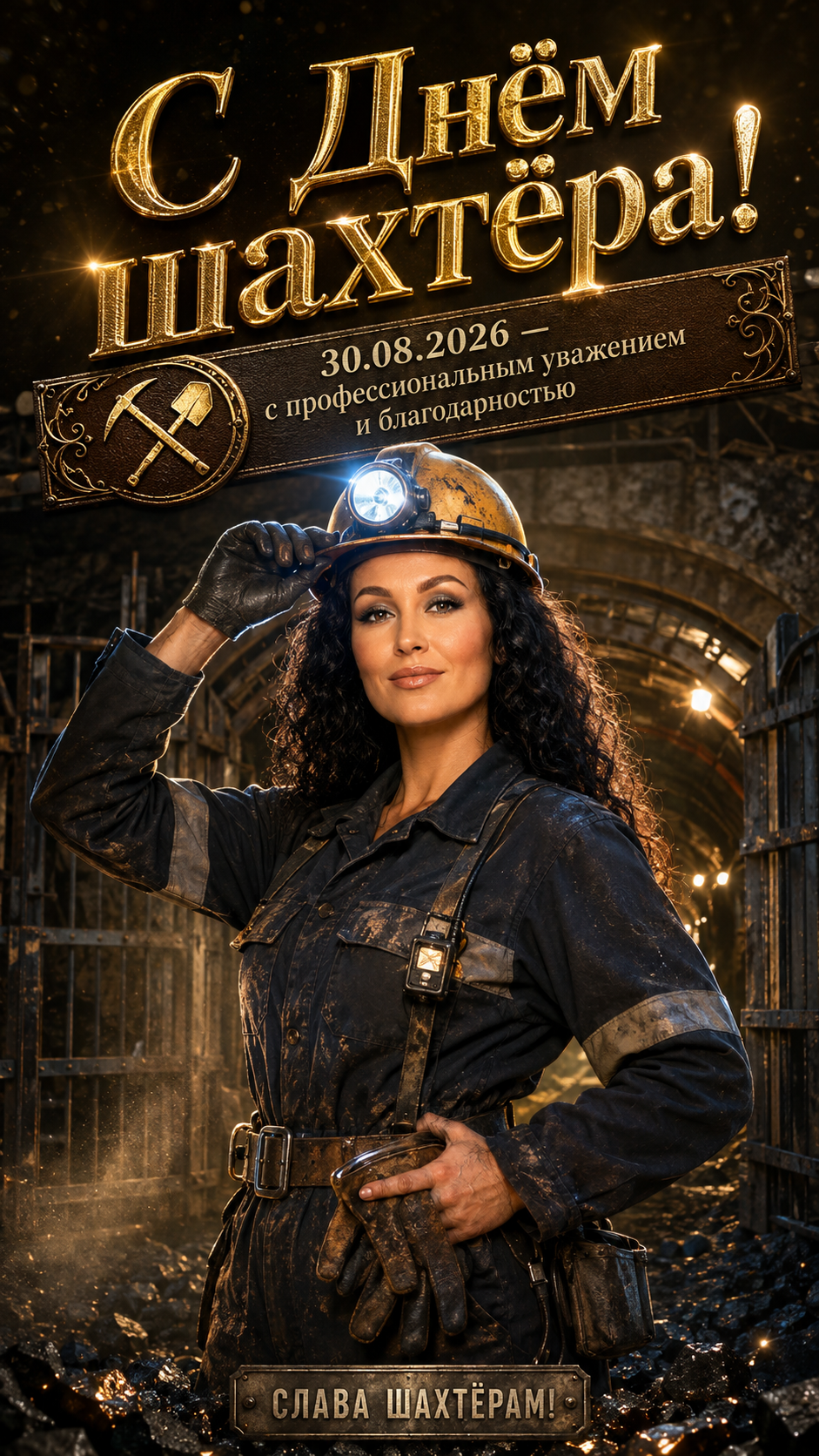 День шахтёра — 30.08.2026 — торжественная профессиональная открытка