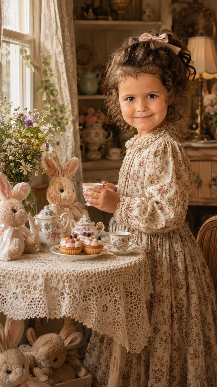 Фотосессия девочки с чаепитием в винтажной комнате