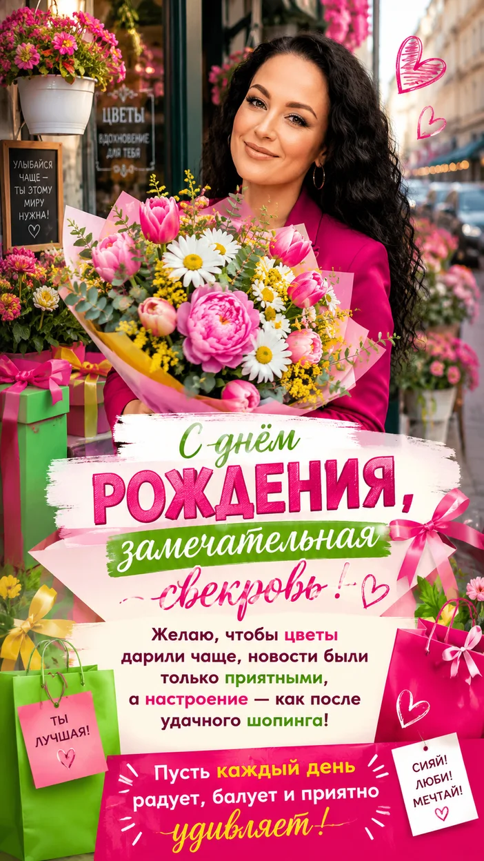 Фотосессия свекрови у цветочного магазина