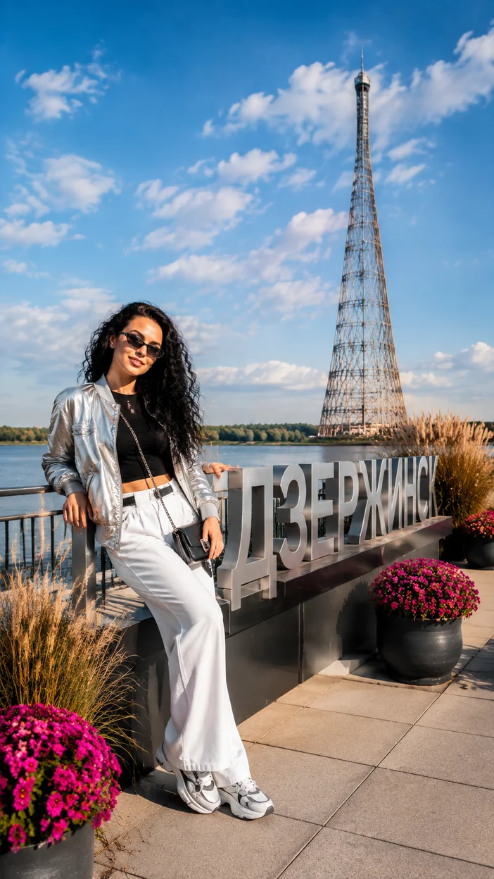 Фотосессия девушки у башни в Дзержинске