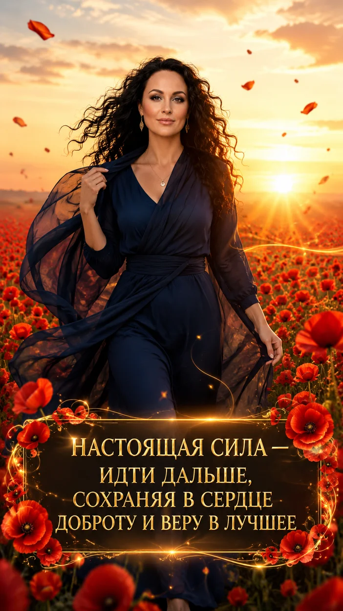 Фотооткрытка для любимой с текстом "Настоящая сила — идти дальше, сохраняя в сердце доброту и веру в лучшее"