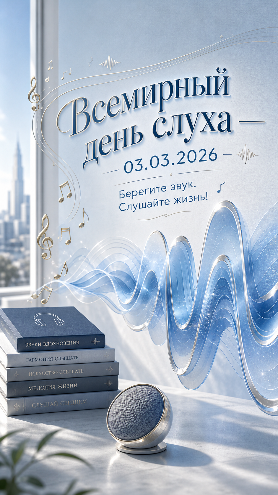Всемирный день слуха — 03.03.2026 — светлая информационная открытка