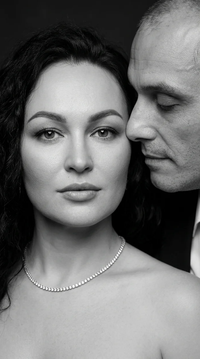 Чёрно-белый гламурный крупный портрет пары
