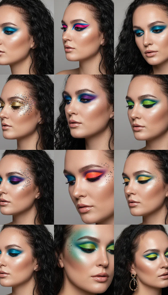 beauty-съёмка в стиле креативного косметического журнала, коллаж из 9 крупных портретов