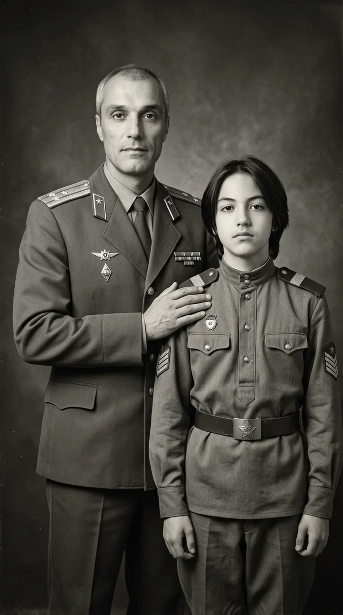 Отец и сын в русской военной форме 