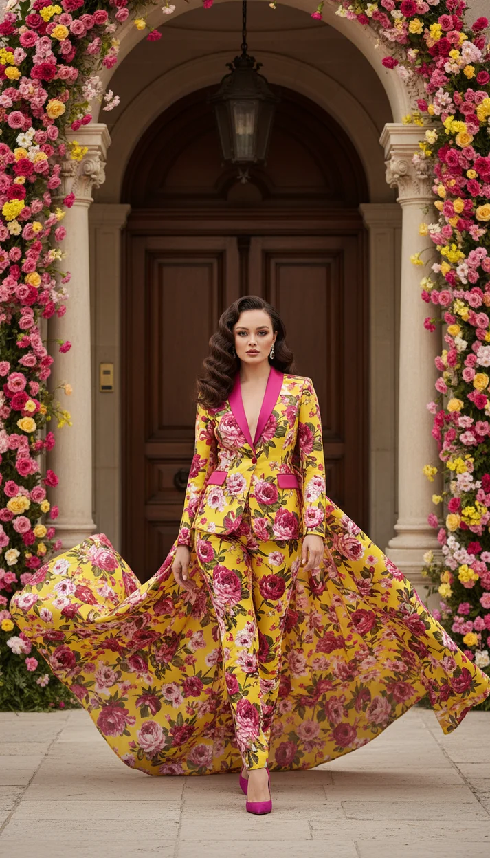 Яркий couture-образ у цветочного особняка