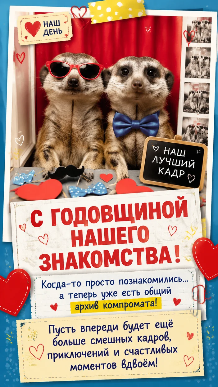 Фотосессия открытка с сурикатами в фотобудке на годовщину знакомства
