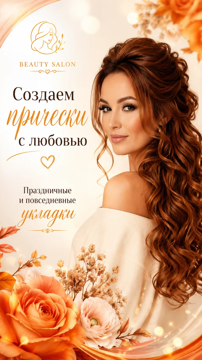 Фотосессия девушки с медно-рыжими волосами в салонном банере