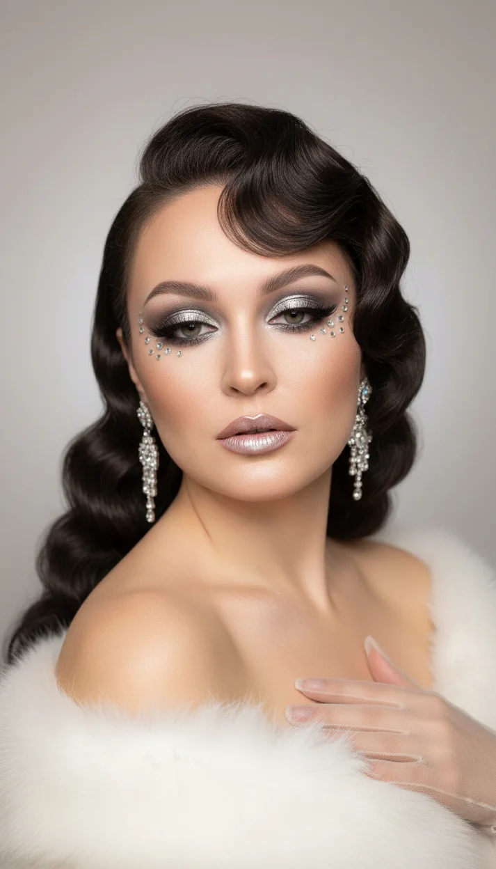  ГОЛЛИВУДСКИЙ БЬЮТИ-ПОРТРЕТ СО СТРАЗАМИ И СЕРЕБРЯНЫМ МАКИЯЖЕМ