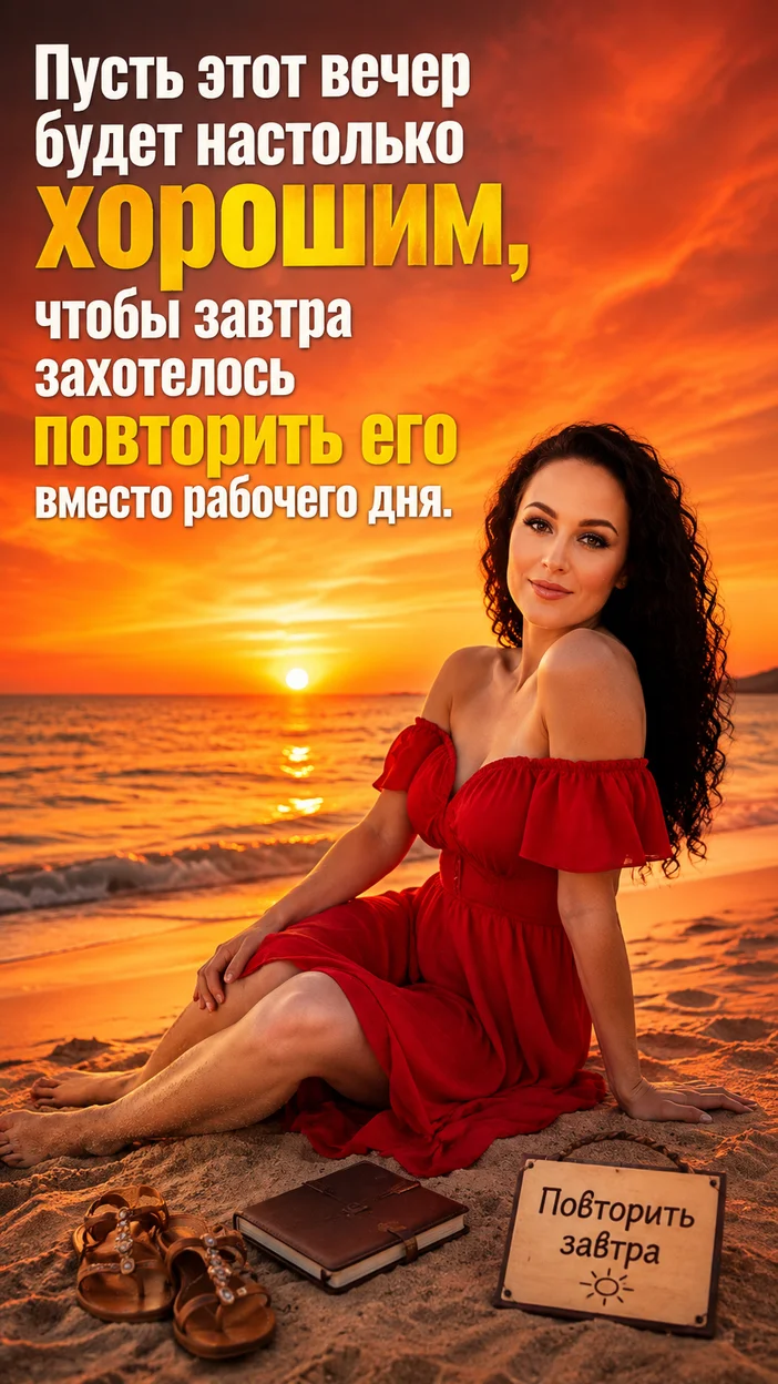 Фотооткрытка для тебя с пожеланием "Пусть этот вечер будет настолько хорошим, чтобы завтра захотелось повторить его вместо рабочего дня."