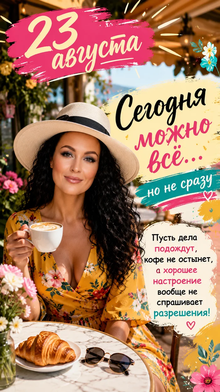 Фотосессия женщины в ярком летнем платье в уютном кафе на террасе