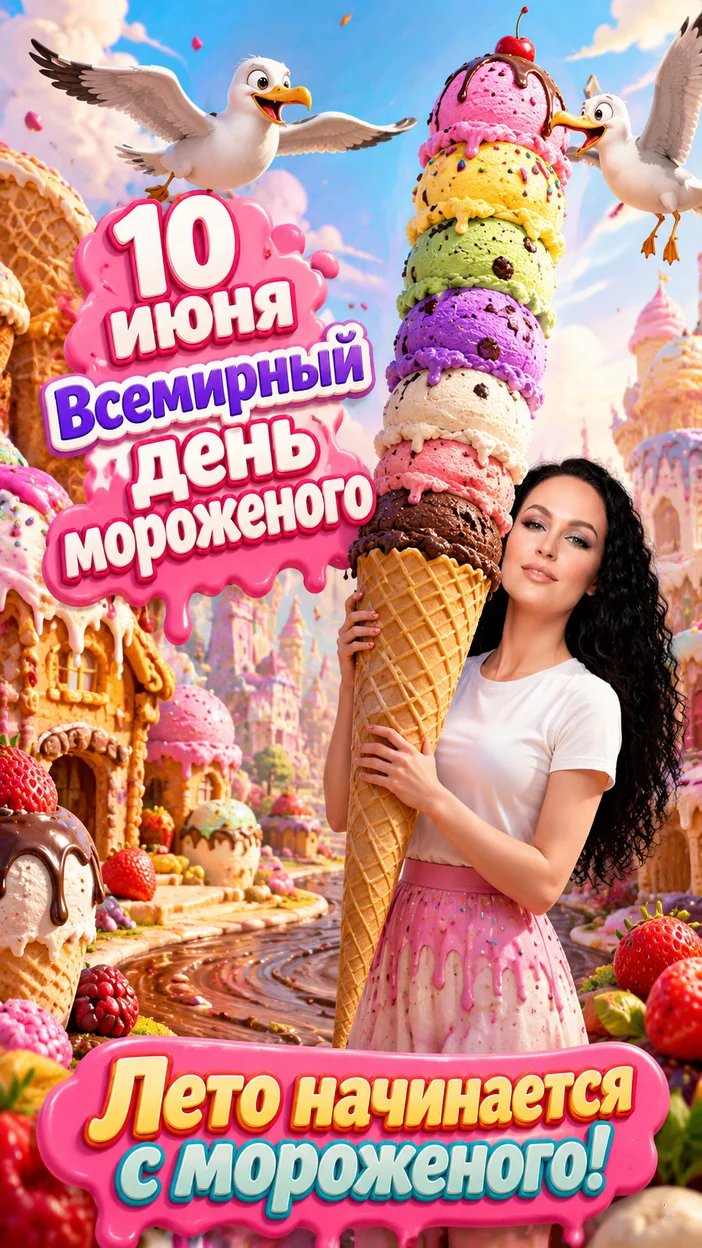  «Всемирный день мороженого» 10 июня плакат с ии 