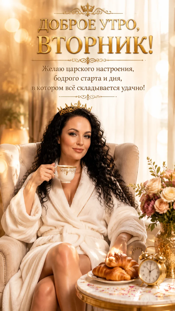 Фотооткрытка для него с пожеланием "ДОБРОЕ УТРО, ВТОРНИК!"