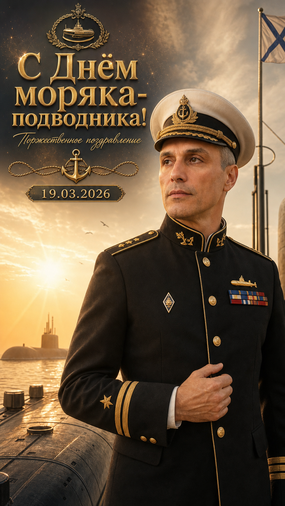 День моряка-подводника — 19.03.2026 — торжественная портретная открытка