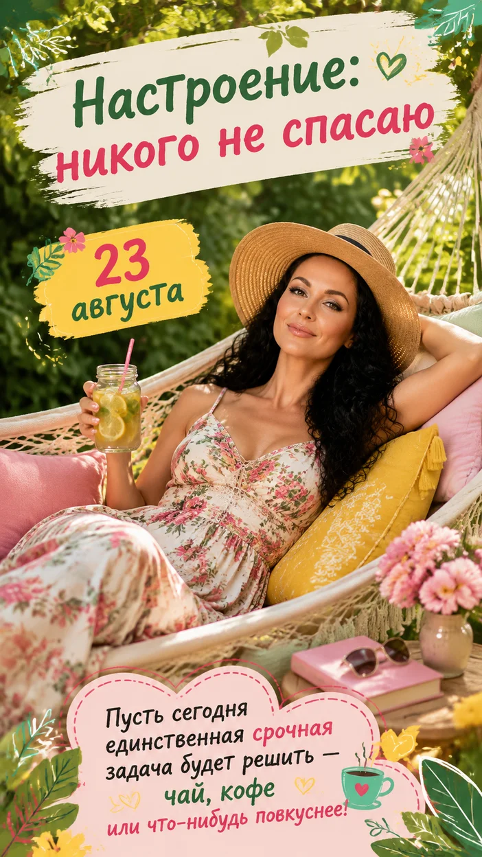 Фотосессия женщины в лёгком сарафане в гамаке в саду