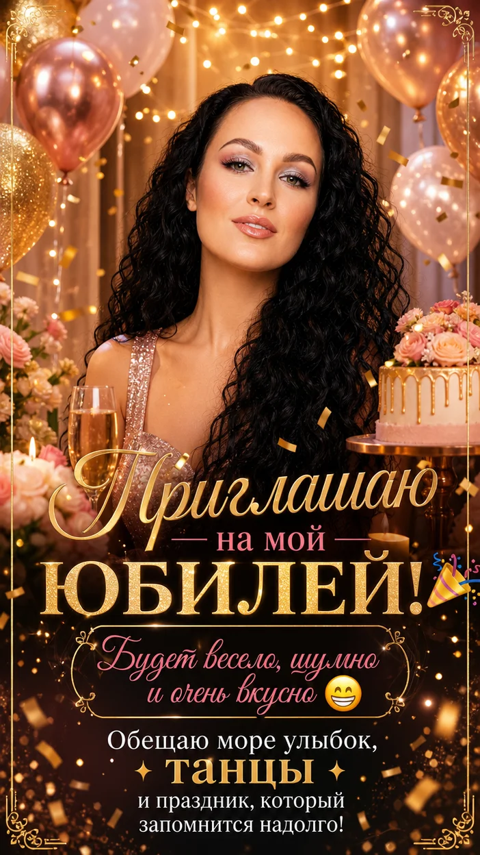 Пригласительная на юбилей с вашим фото и текстом ИИ