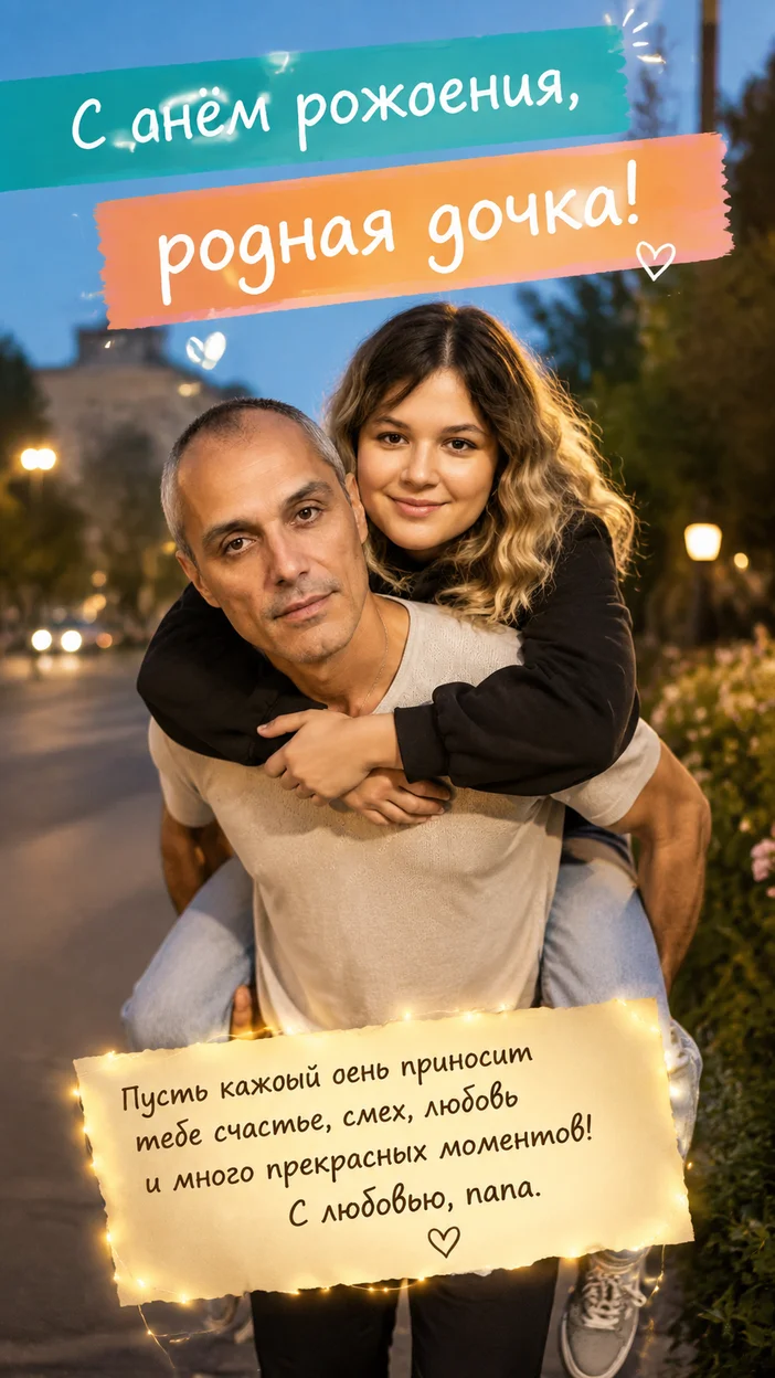 Фотооткрытка для дочери с поздравлением "С днём рождения, родная дочка!"
