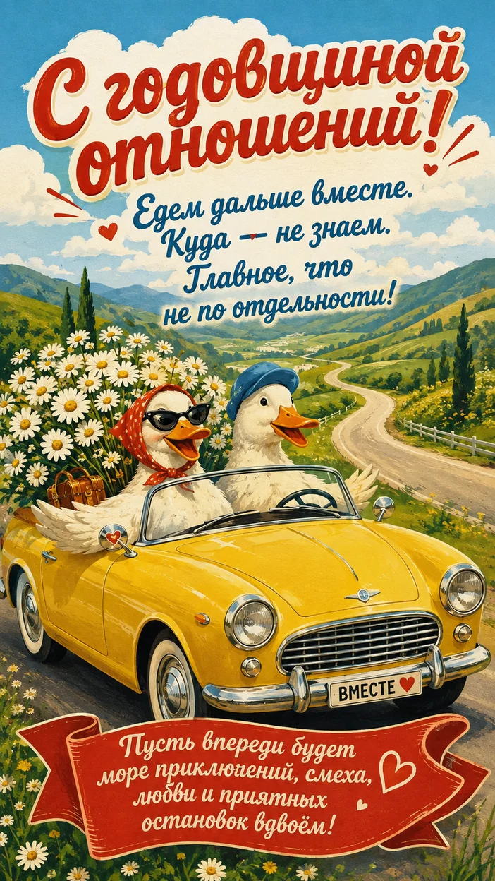 Фотосессия уток в кабриолете на годовщину отношений