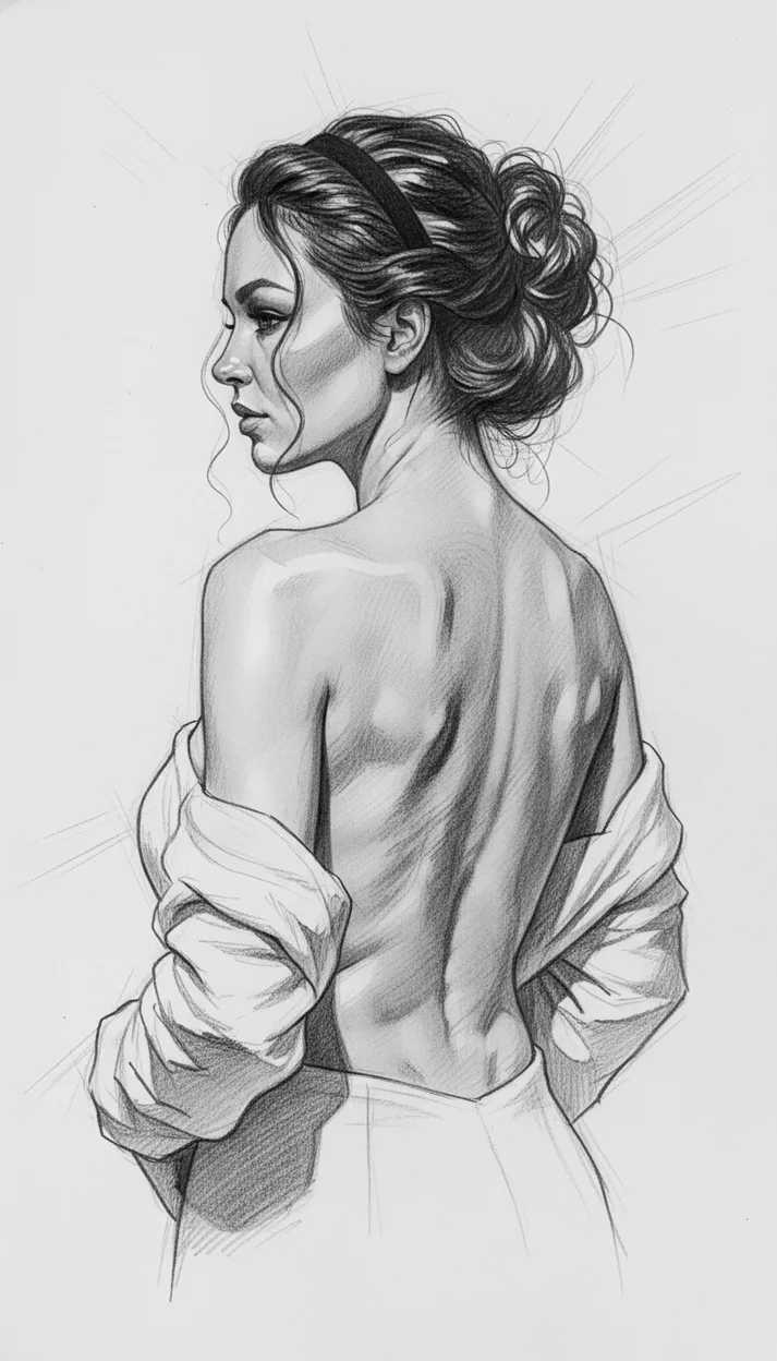  Скульптурный портрет со спины в карандашной технике