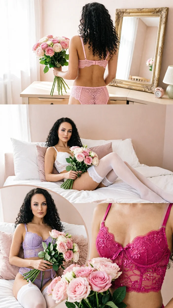 lifestyle-коллаж из 5 кадров  в нижнем белье 
