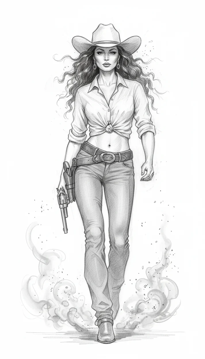 Динамичный ковбойский скетч в карандашной технике