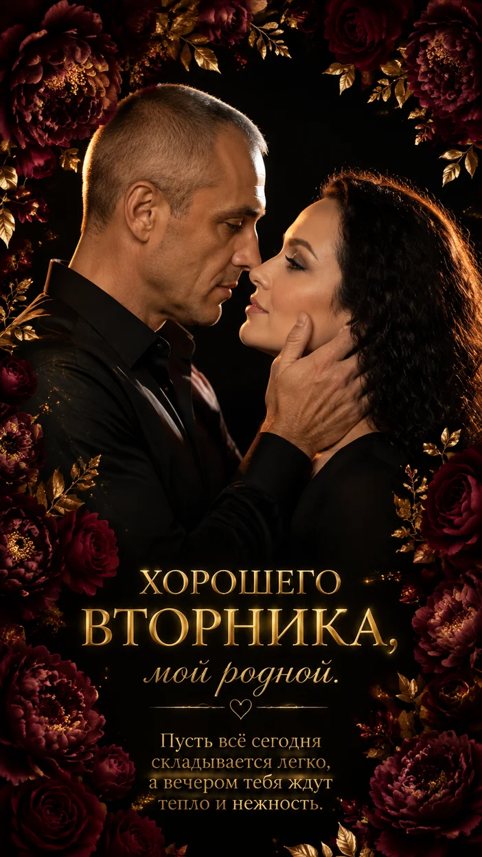 Фотооткрытка для родного с текстом "Хорошего вторника, мой родной. Пусть всё сегодня складывается легко, а вечером тебя ждут тепло и нежность."