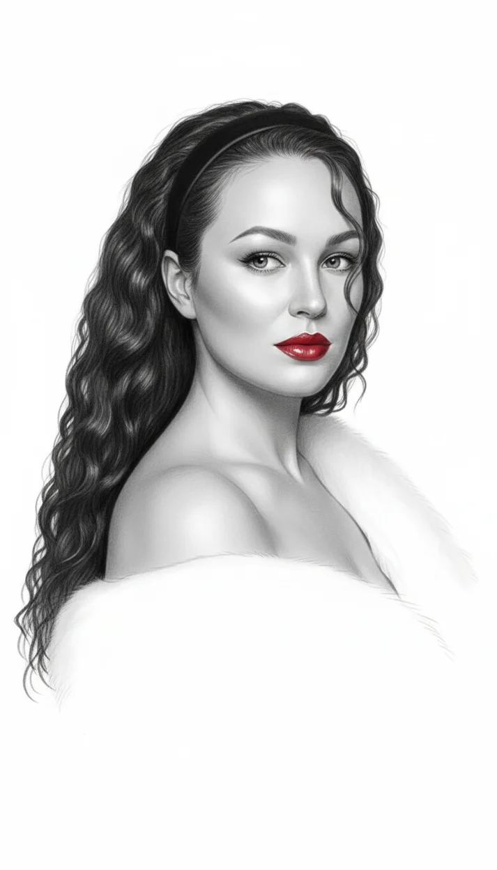  Гламурный портрет с акцентом на губы в карандашной технике