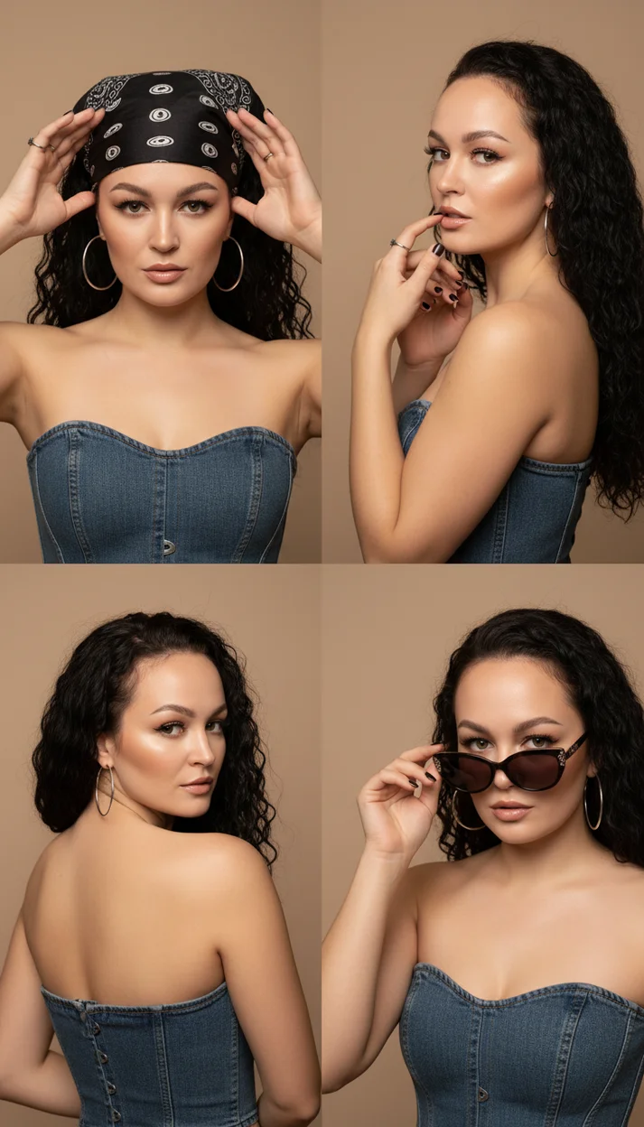  Коллаж из четырёх отдельных фотографий красивой молодой женщины в студийной съёмке