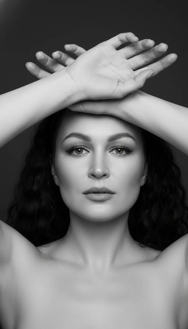 Женщина крупный портрет в студии 