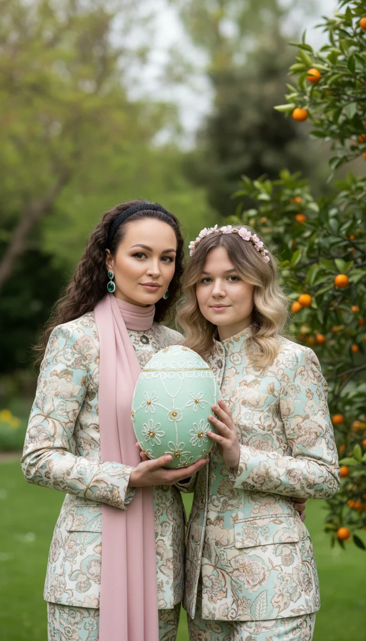 Две девушки с пасхальным яйцом