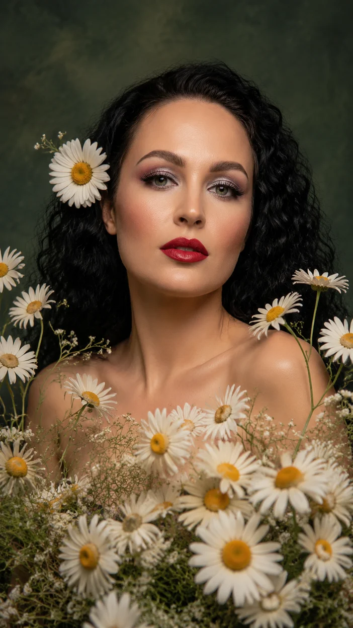 Девушка среди белых ромашек beauty portrait